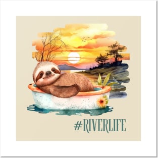 Cute River Rafting Sloth Posters and Art